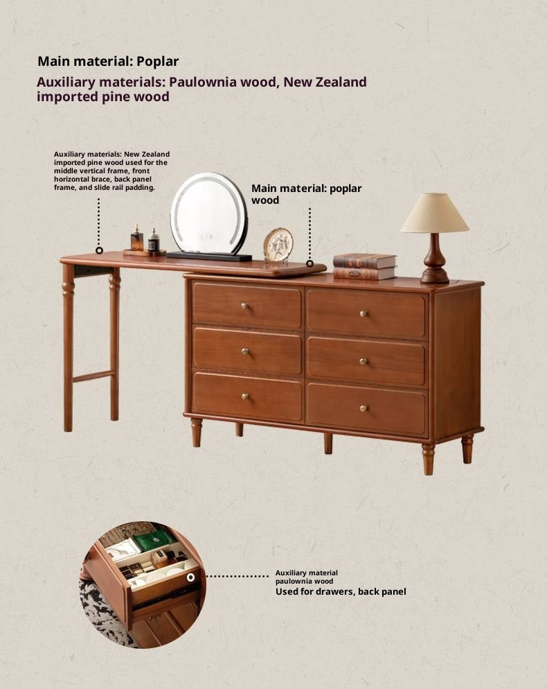 Poplar Solid Wood French Retro Style Dressing Table
