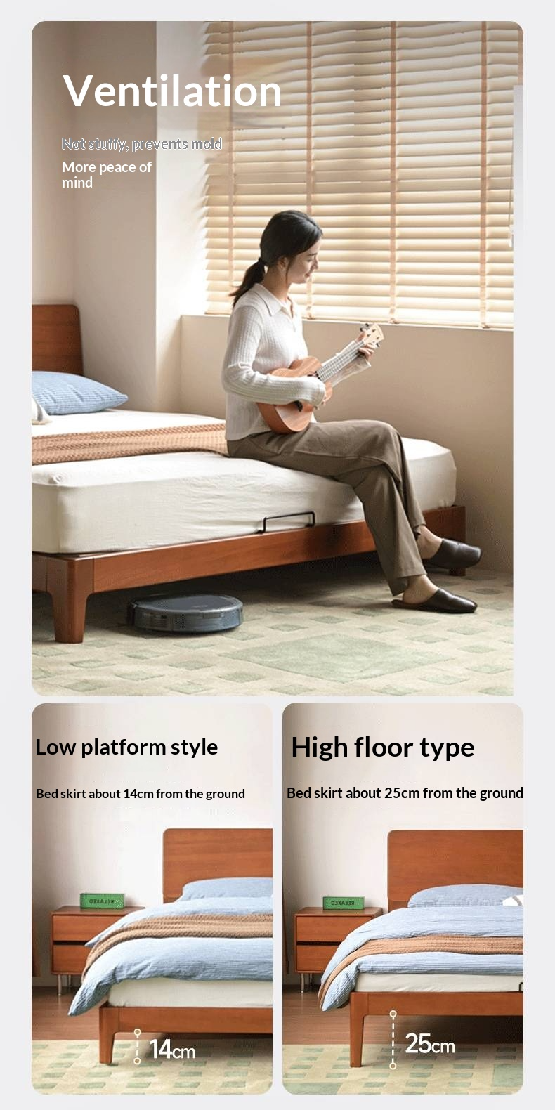 Poplar Solid Wood Bed — Retro Edge Vintage Slab Bed