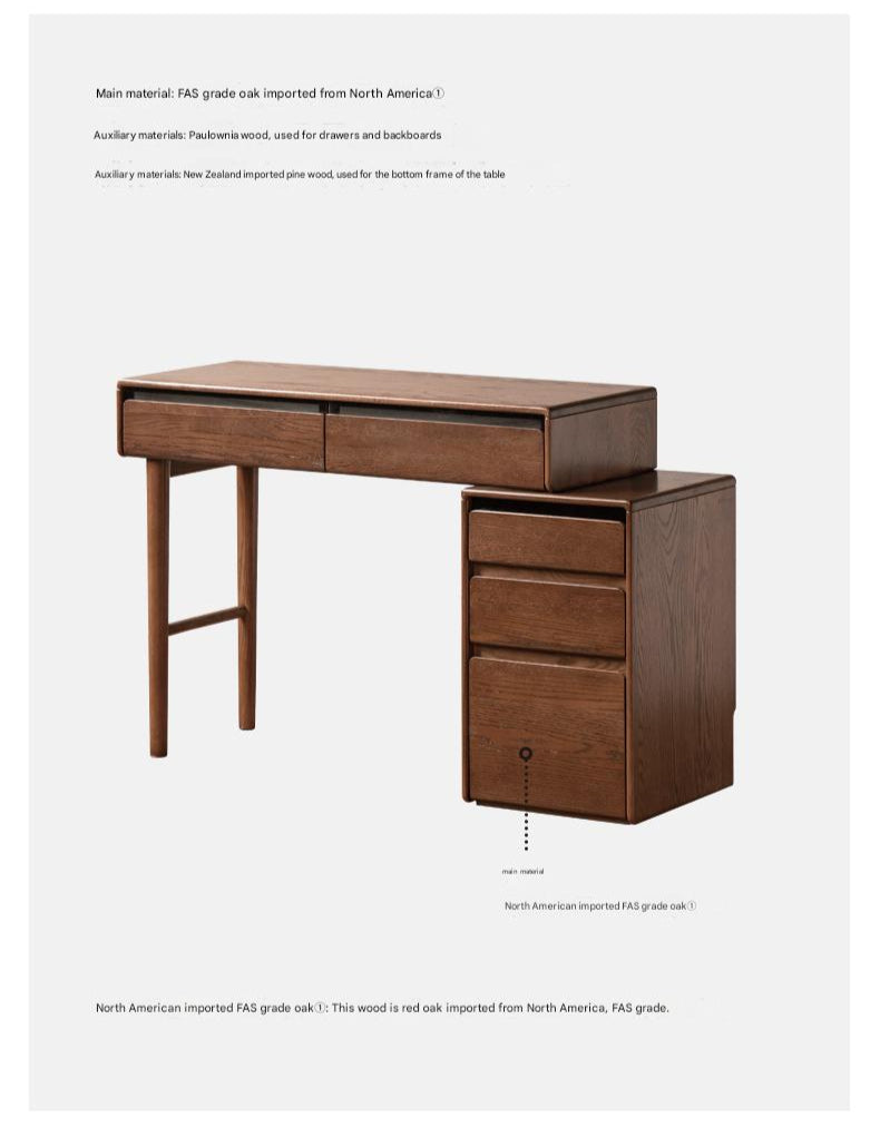 Oak Solid Wood Retractable Modern Vanity Table.