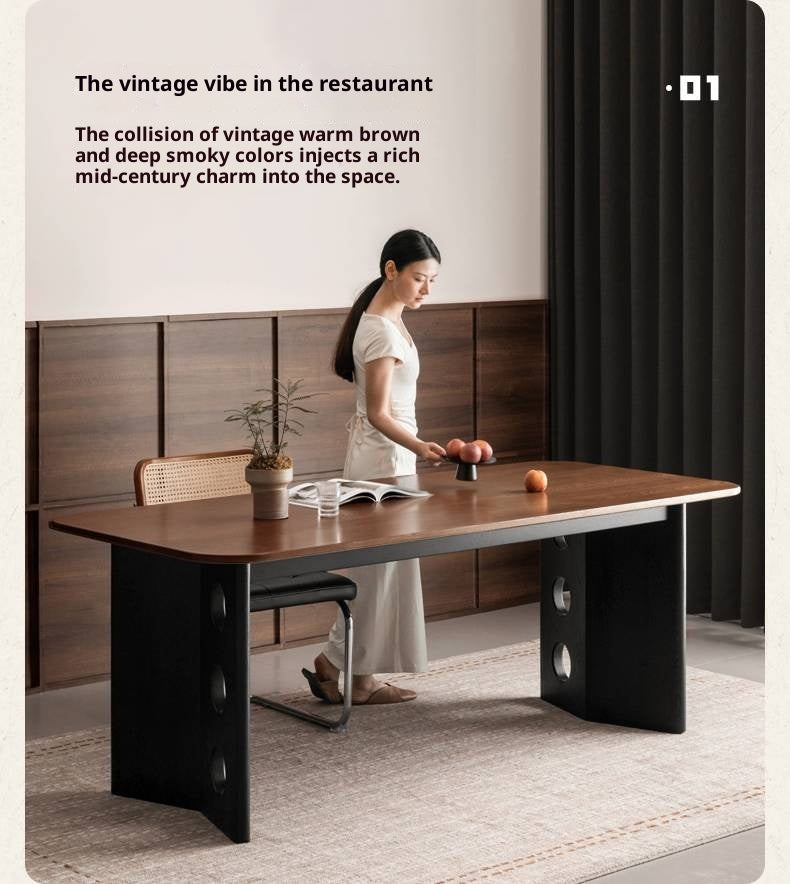 Black Walnut, Ash Solid Wood Retrо Dining Table