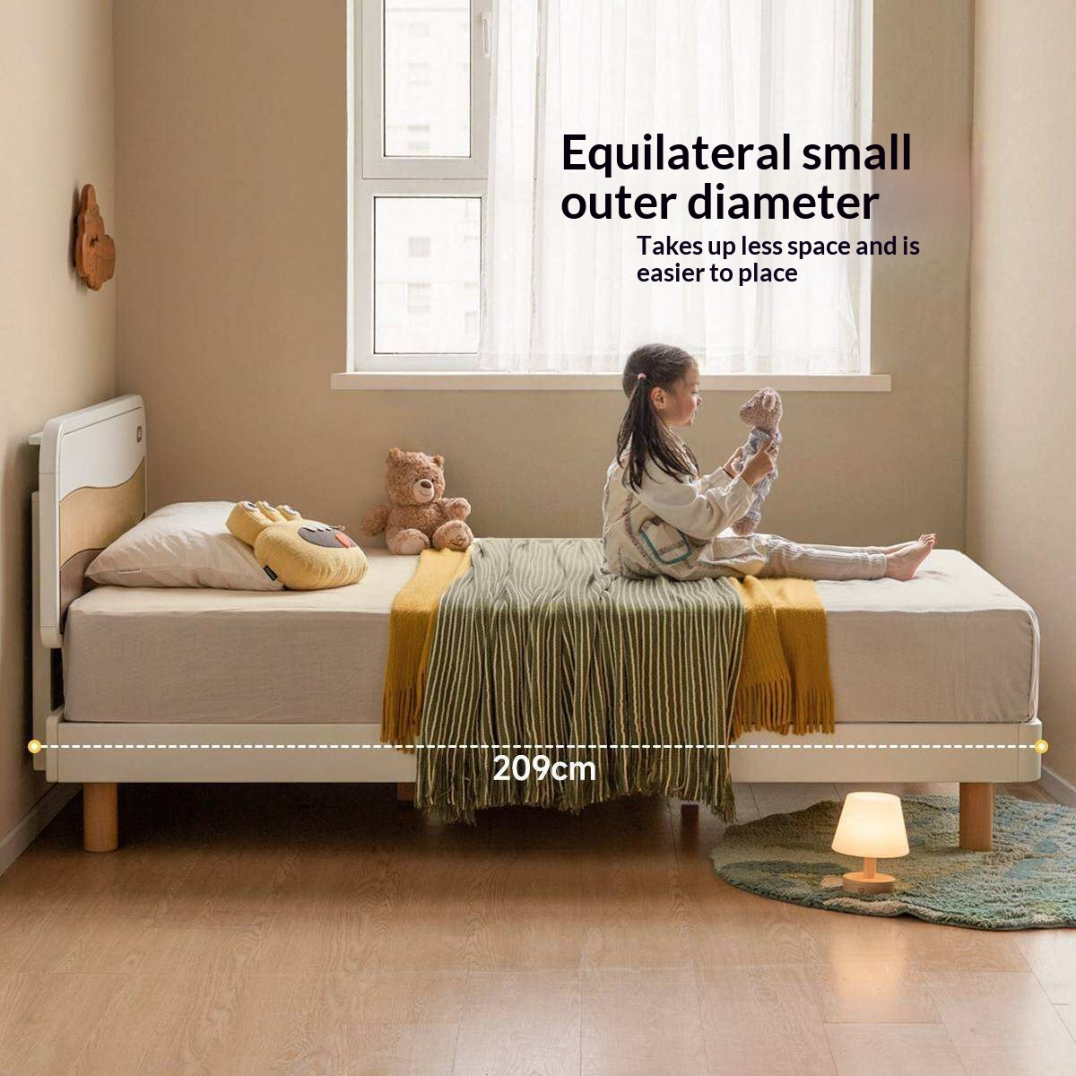 Rubberwood Solid Wood Kids Montessori Platform Bed with Adjustable Headboard, Warm White
