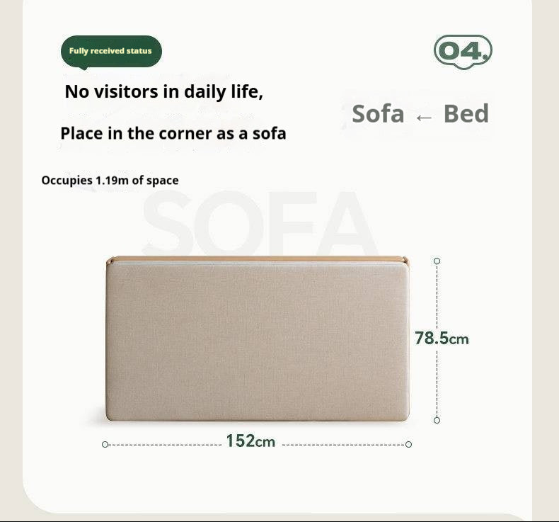 Oak Solid Wood Convertible Ottoman Sleeper Bed with Rolling Casters