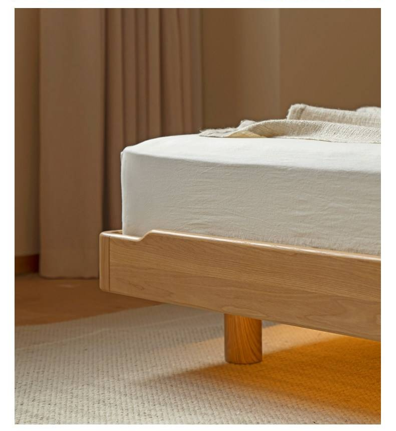 Ash Solid Wood Floating Bed — Large Slab, Simple Modern Design