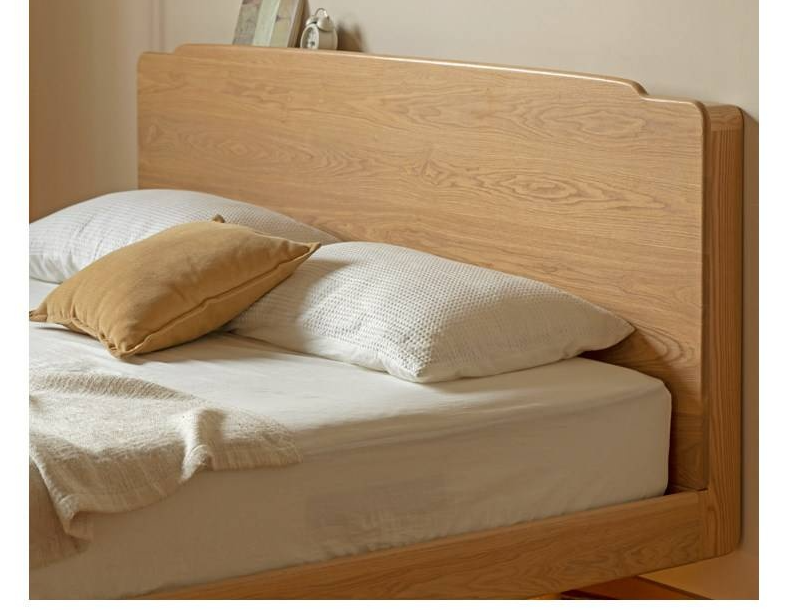 Ash Solid Wood Floating Bed — Large Slab, Simple Modern Design