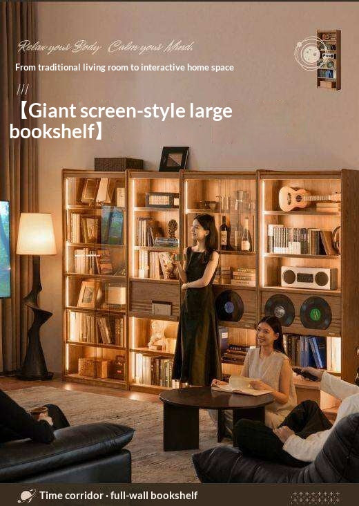 Ash Solid Wood Bookcase with Wall-Mounted Display and Storage Cabinet