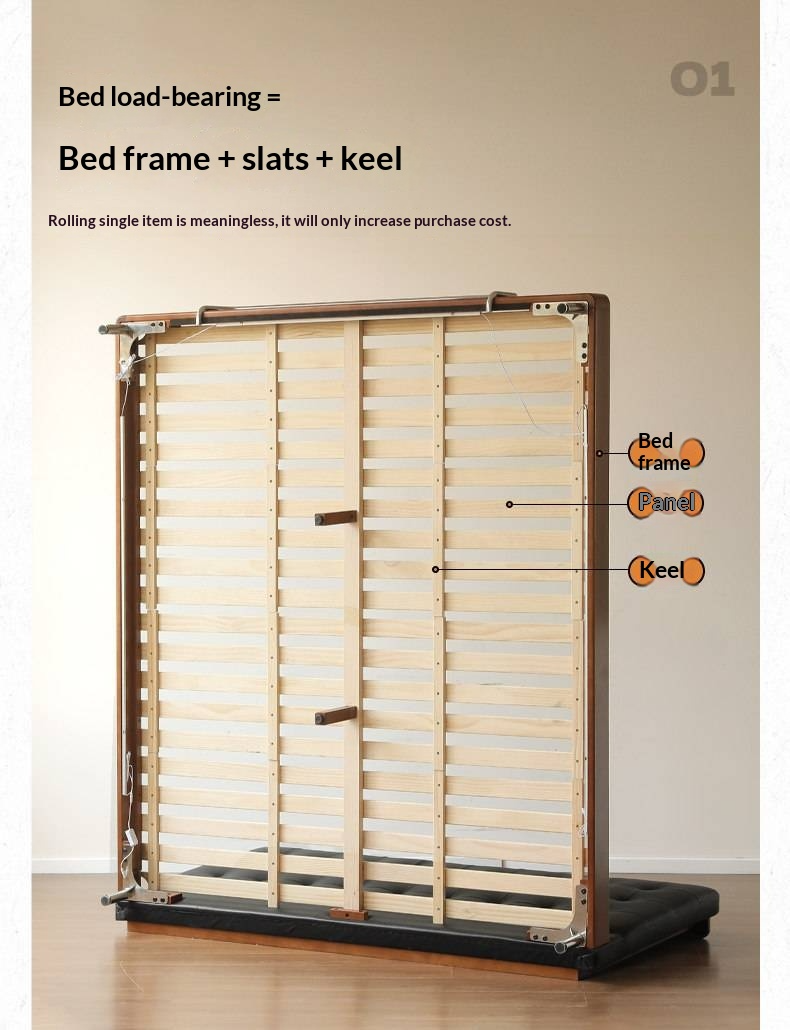 Tulipwood Solid Wood Bed — Bauhaus Style with Soft Genuine Leather Headboard