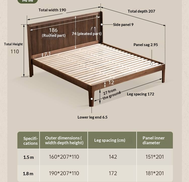 Black Walnut Solid Wood Italian Light Luxury Retro Bed