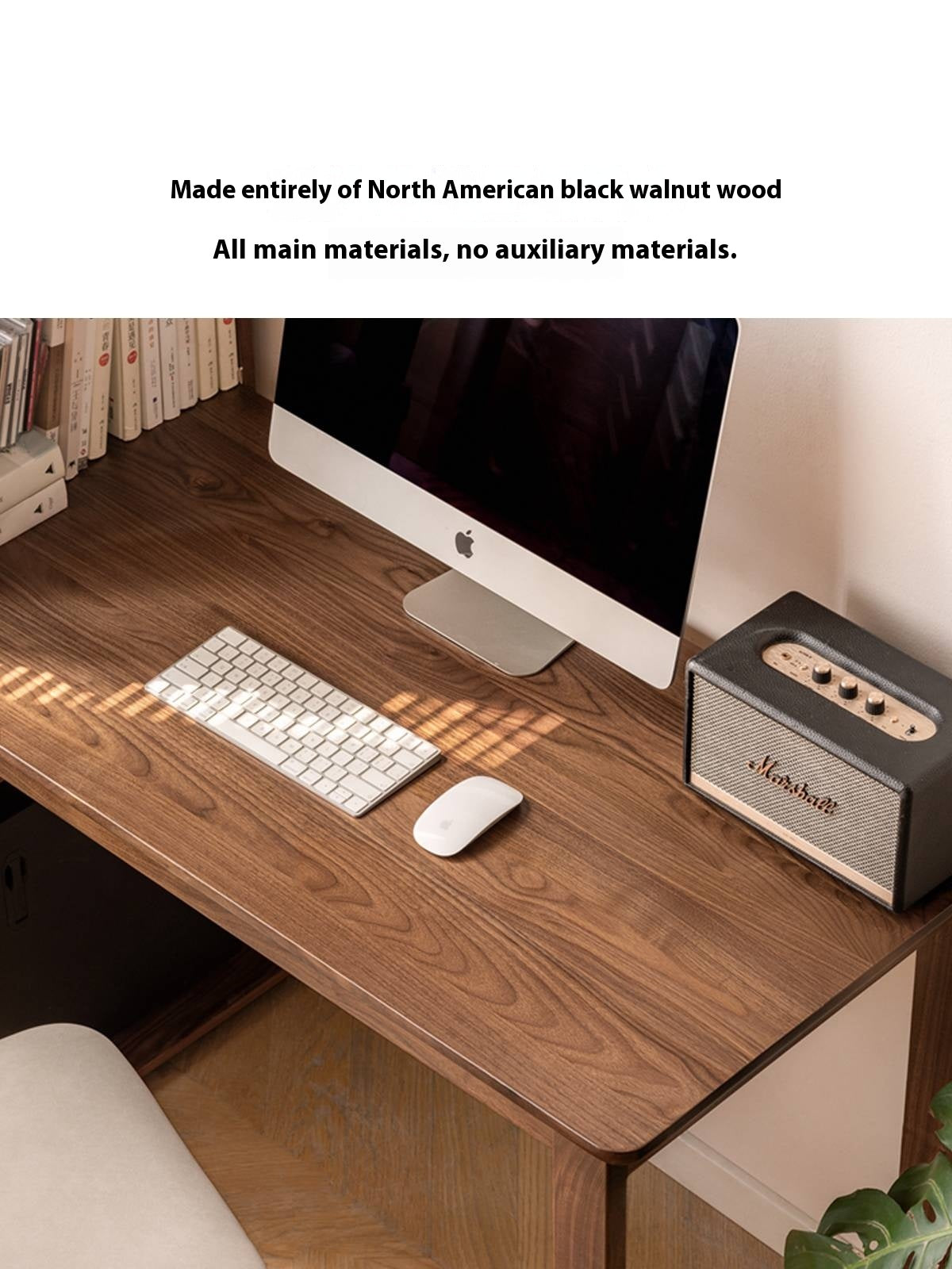 Black Walnut, Ash Solid Wood Desk Bookshelf Integrated