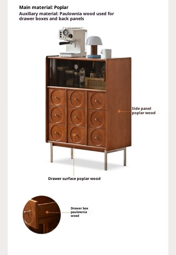 Poplar Solid Wood Middle-Ancient Style Retro Side Cabinet.