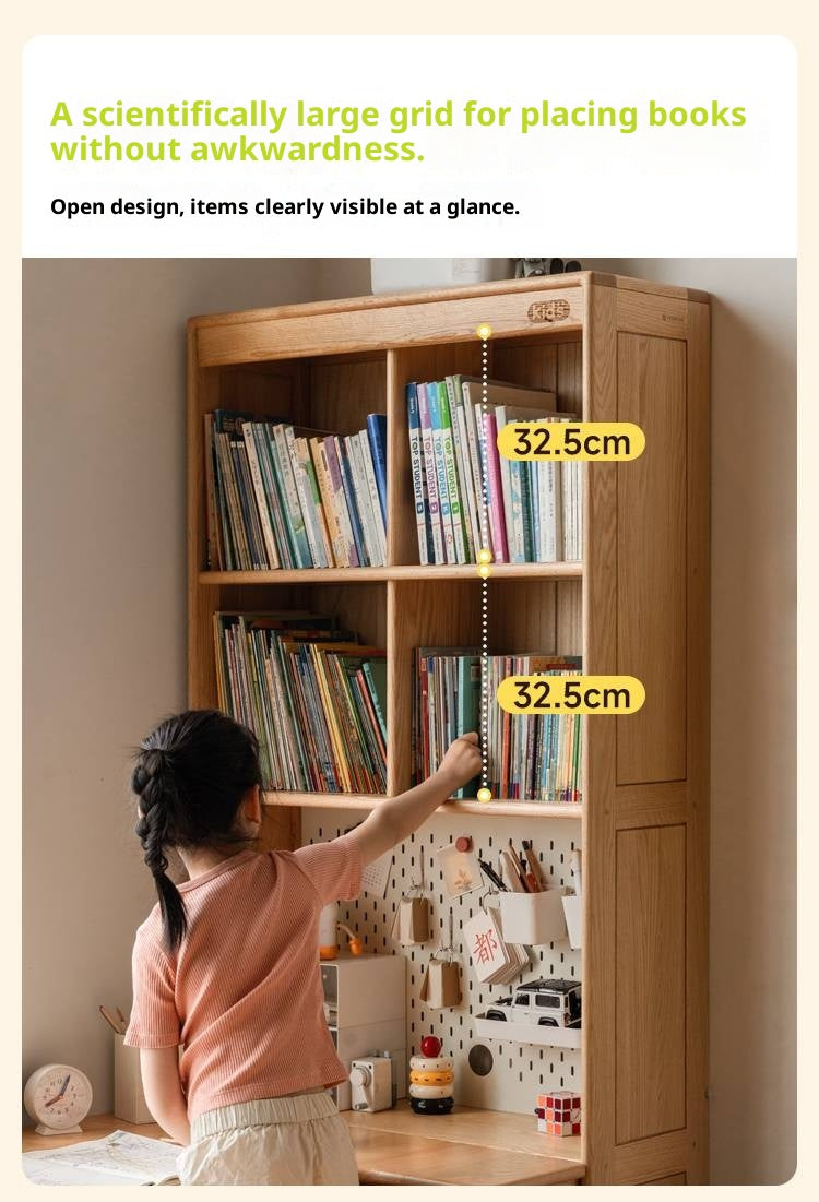 Oak Solid Wood Children's Study Desk, Bookshelf, Wardrobe