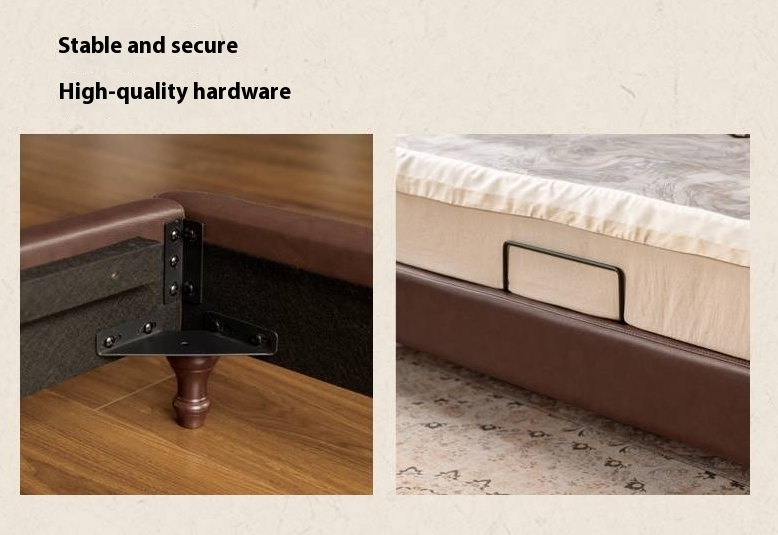 Leather Soft Upholstery, Light Luxury Bed American Retro Style