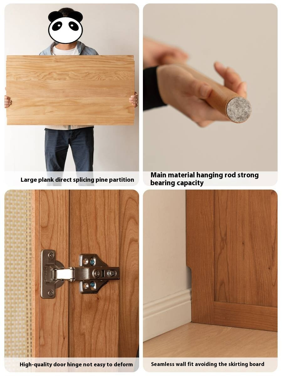 Cherry Solid Wood Swing Door Rattan Wardrobe