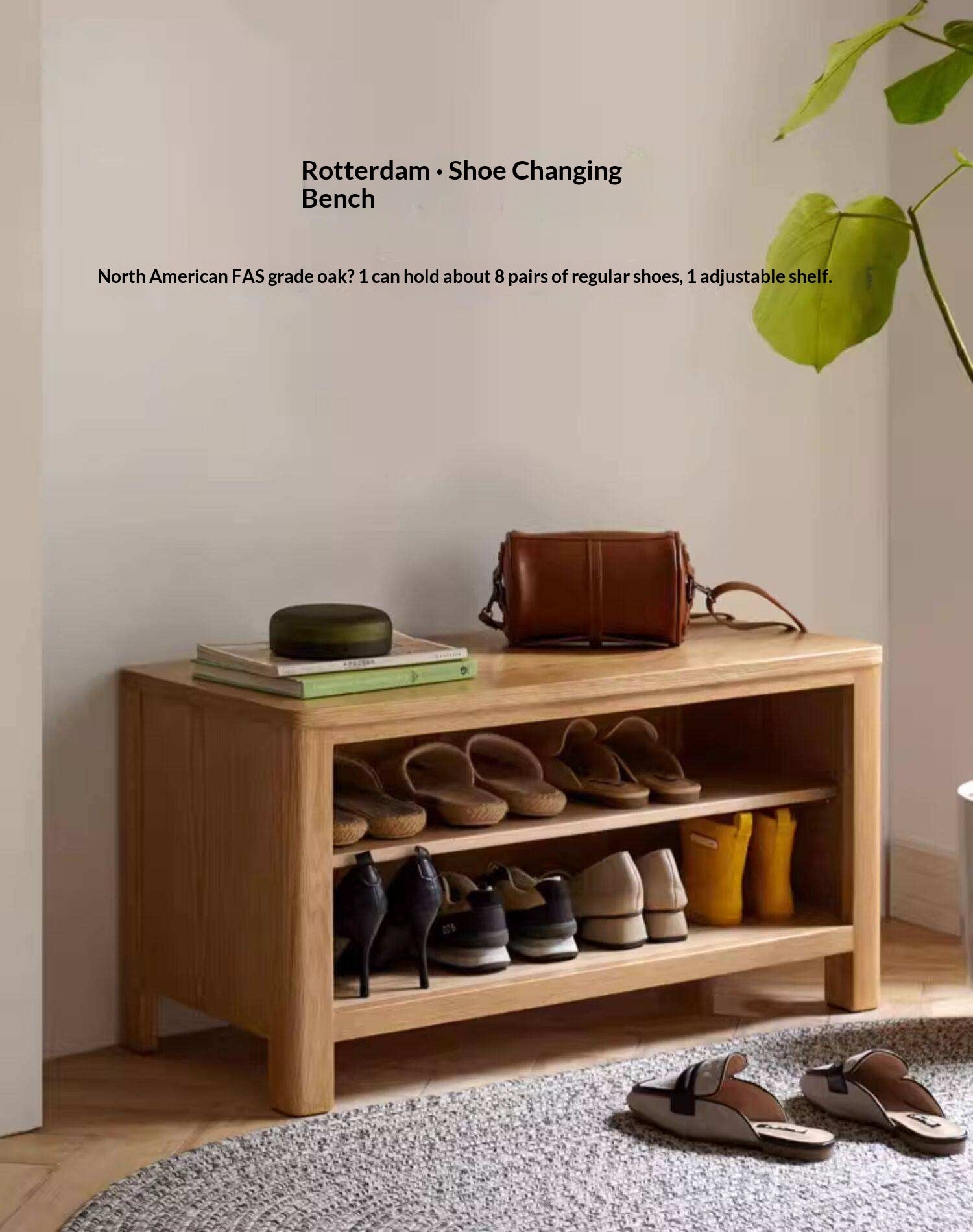 Oak Solid Wood Shoe Storage Bench