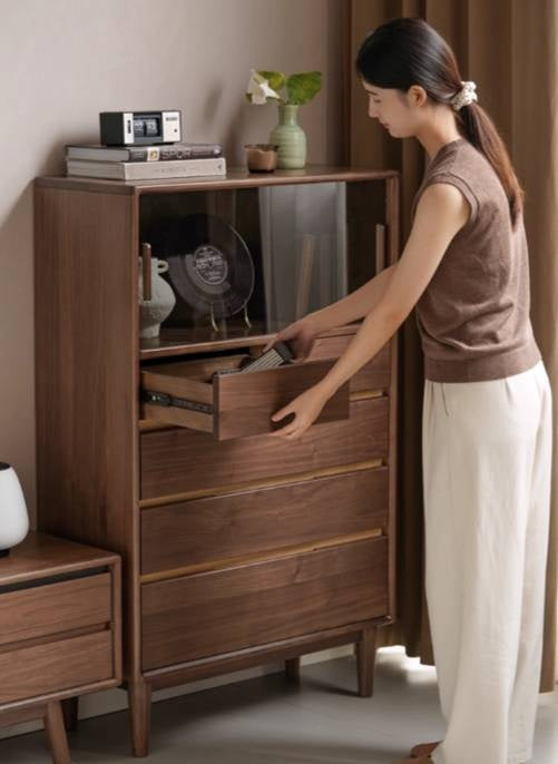 Black Walnut Solid Wood Italian Light Luxury Side Cabinet.