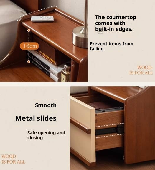 Poplar Solid Wood Movable Bauhaus Style Nightstand