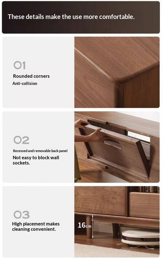 Black Walnut Solid Wood Modern Simple TV Cabinet.