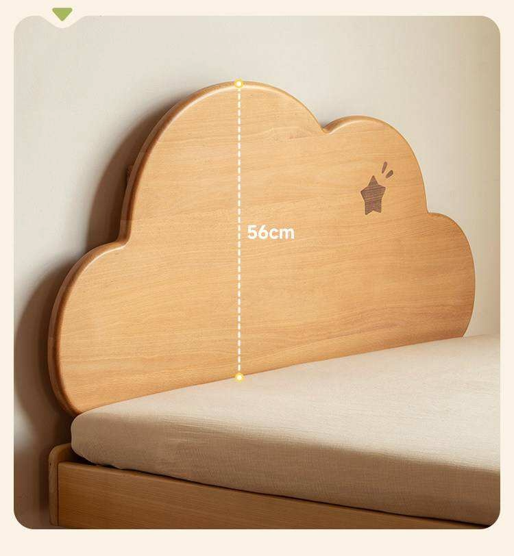 Beech Solid Wood Kids Montessori Platform Bed with Cloud Headboard