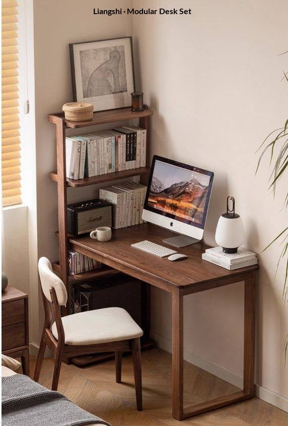 Black Walnut, Ash Solid Wood Desk Bookshelf