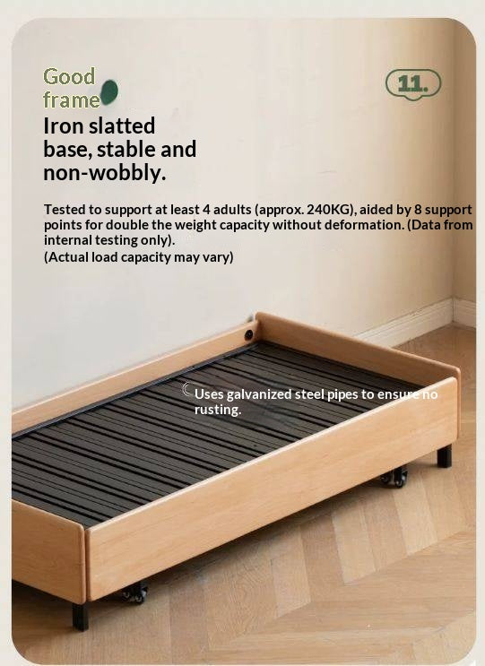 Oak Solid Wood Convertible Ottoman Sleeper Bed with Rolling Casters