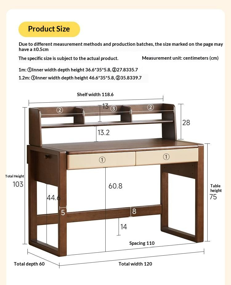 Solid Rubberwood Children's Desk With Bookshelf