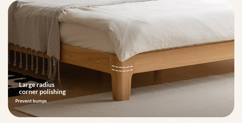 Oak Solid Wood Bed with Genuine Leather and Light Upholstery