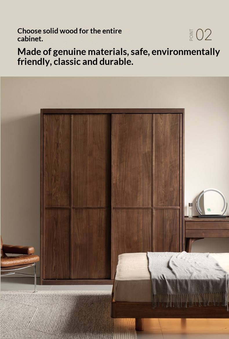 Black Walnut Solid Wood, Solid Longan Hardwood Italian Luxury Sliding Door Wardrobe