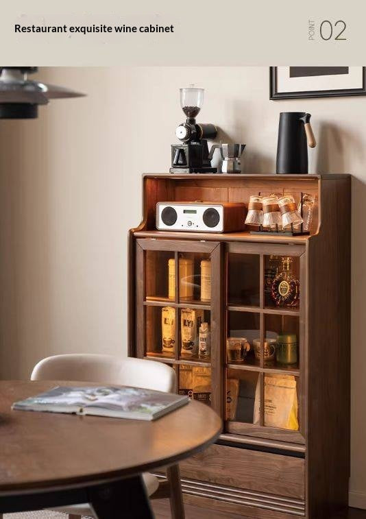Black Walnut, Oak Solid Wood Bookcase with Storage Cabinet and Built-In Light
