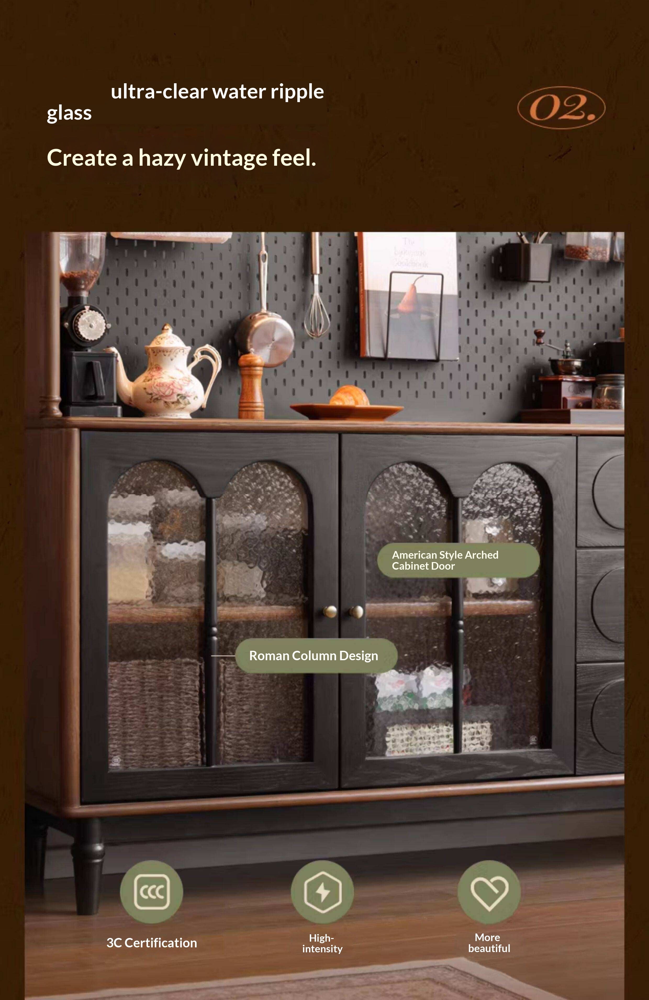 Ash Solid Wood Sideboard with American Retro Style and Storage Cabinet