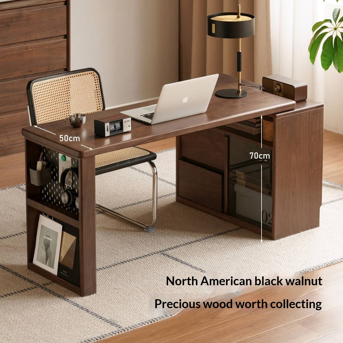 Black Walnut, Oak Solid Wood Italian Light Luxury Corner Office Desk