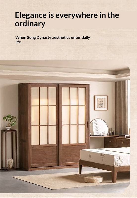 Black Walnut Solid Wood Wardrobe with Aesthetic Design