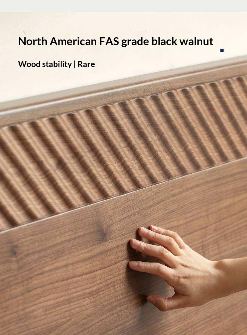 Black Walnut Solid Wood Platform Bed with Grooved Panel Headboard Accent
