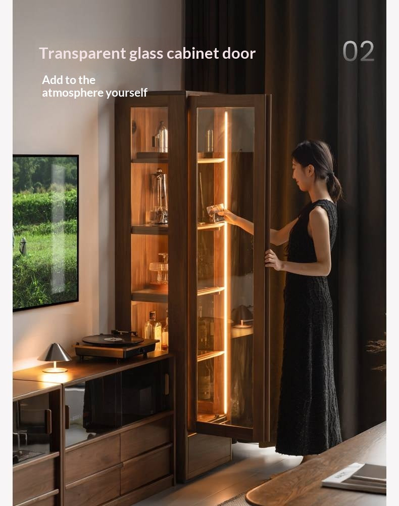 Black Walnut, Ash Solid Wood Modern Study Glass Bookcase