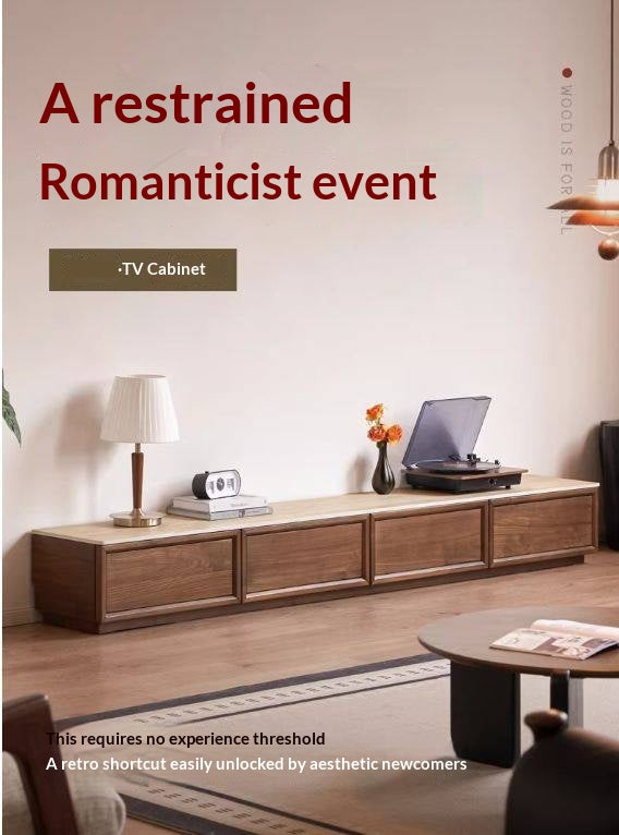 Black Walnut, Oak Solid Wood Floor Standing Antique Slab Design TV Cabinet