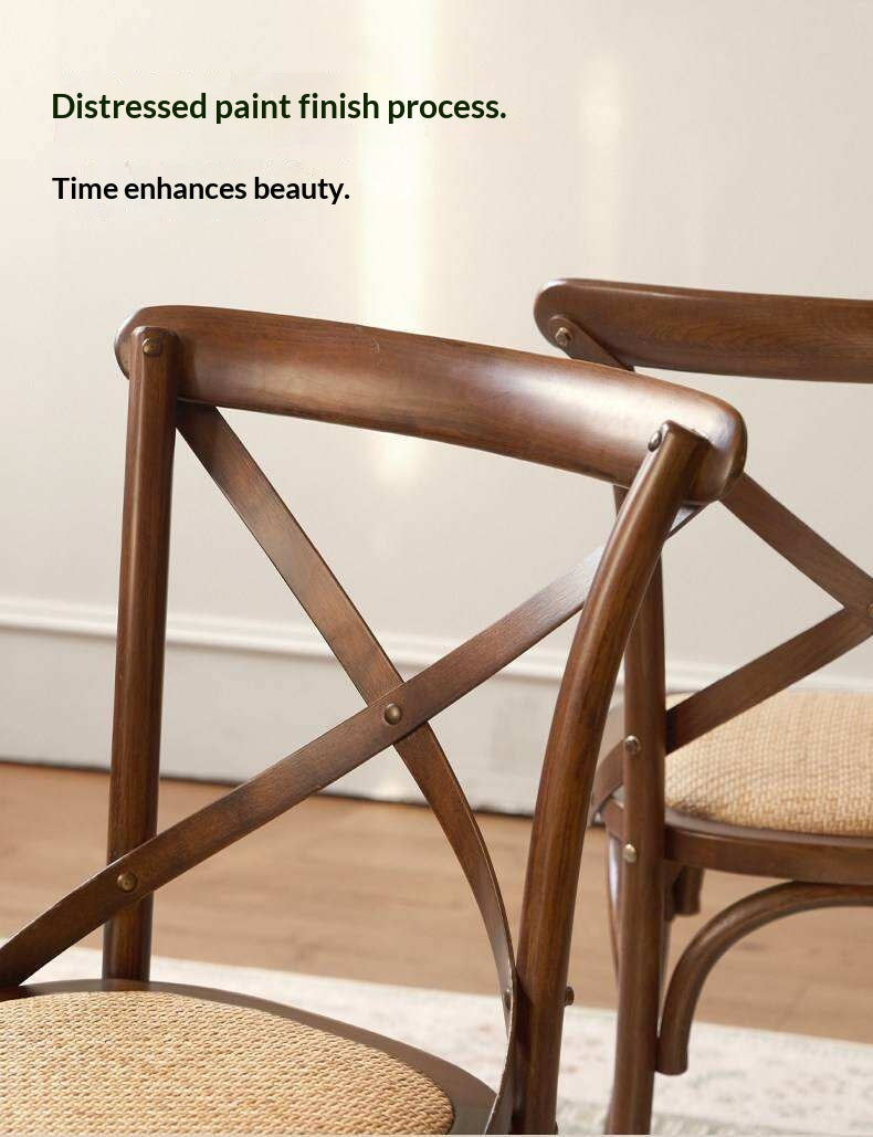 4 pcs -White Oak Solid Wood French Country Cross Back Dining Chair with Rattan Seat