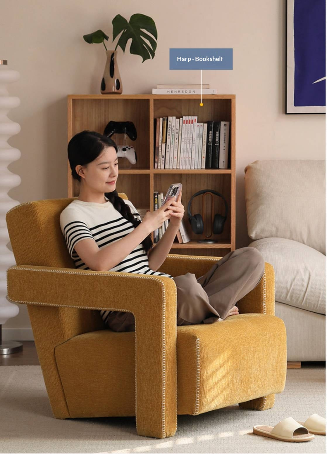 Italian-Inspired Sculptural Design Accent Chair, Modern Fabric Armchair