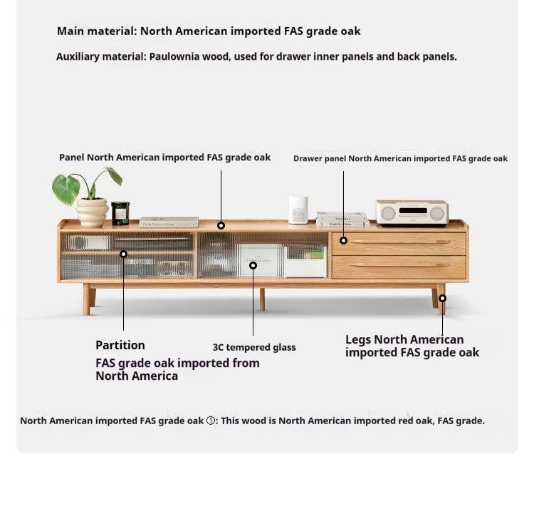 Oak Solid Wood TV Stand Sliding Door.