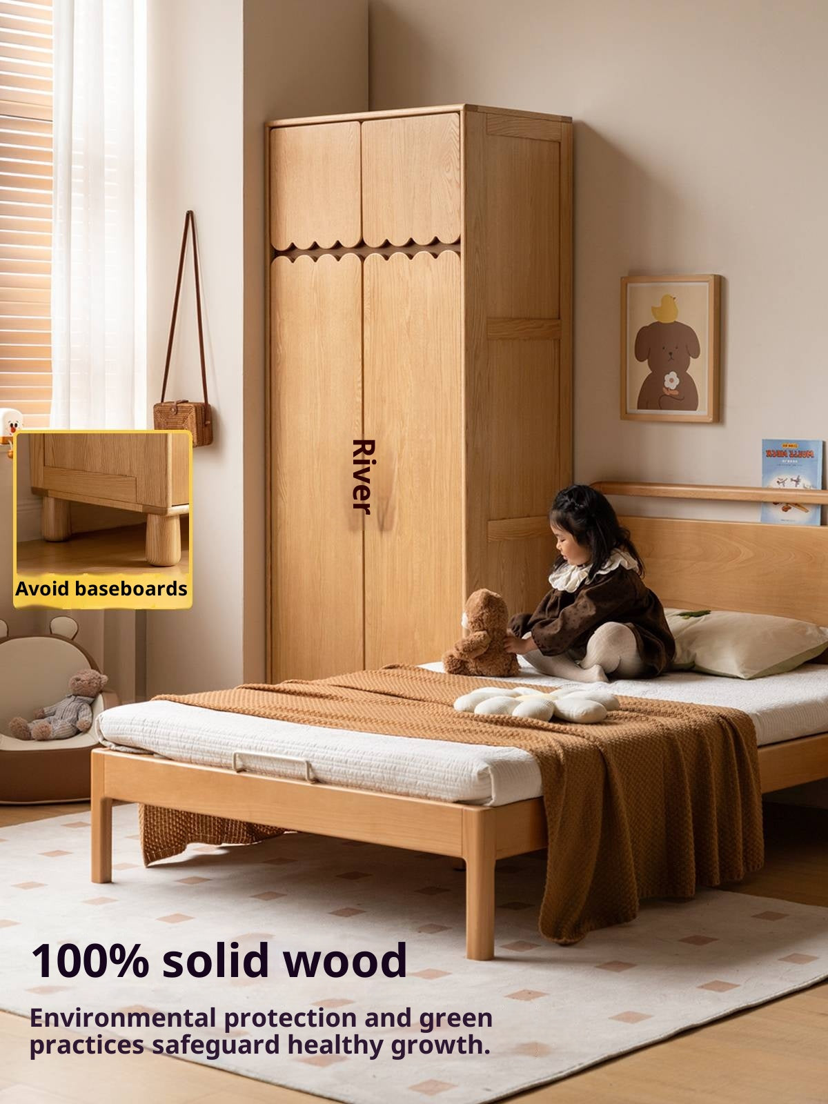 Oak Solid Wood Original Wood Style Children's Wardrobe