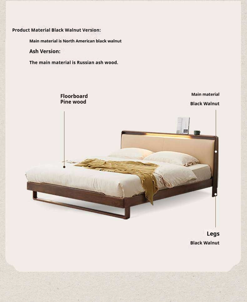 Ash Solid Wood Leather Soft Bed