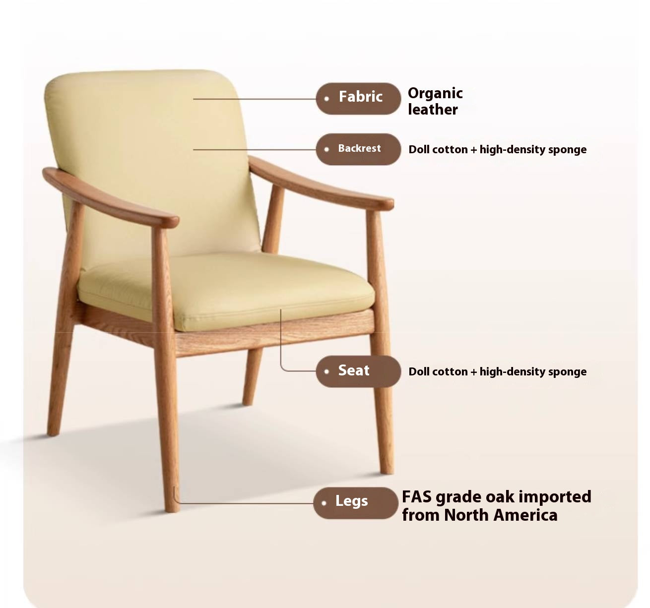 Oak Solid Wood Modern Minimalist Style Leisure Armchair.