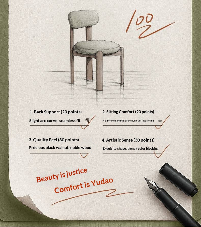 Set 4pcs Black Walnut Solid Wood, Solid Rubberwood Wood Upholstered Dining Chair, Modern Organic