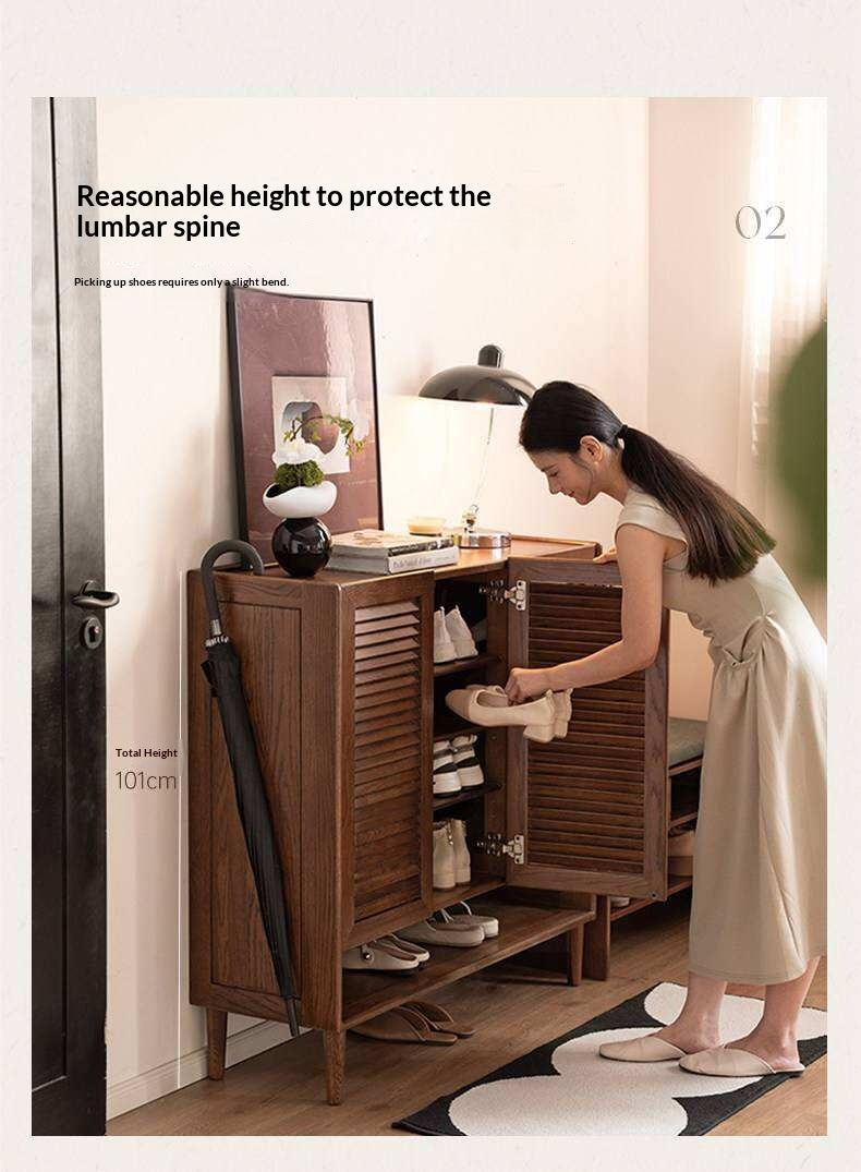 Oak Solid Wood, Rubberwood Solid Shoe Cabinet Entryway Storage Organizer Large Capacity