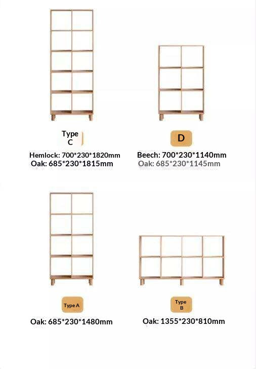 Beech, Oak Solid Wood Bookshelf Bookcase Free Combination