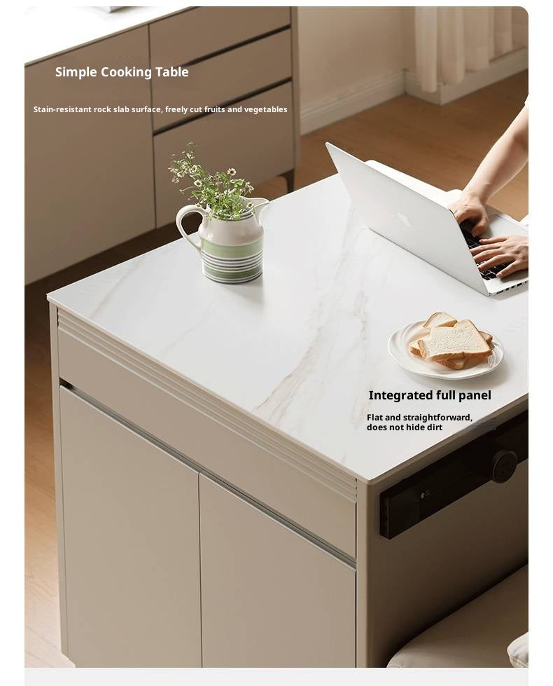 Tulipwood Solid Wood Light Luxury Rock Plate Island Dining Table, Dining Buffet