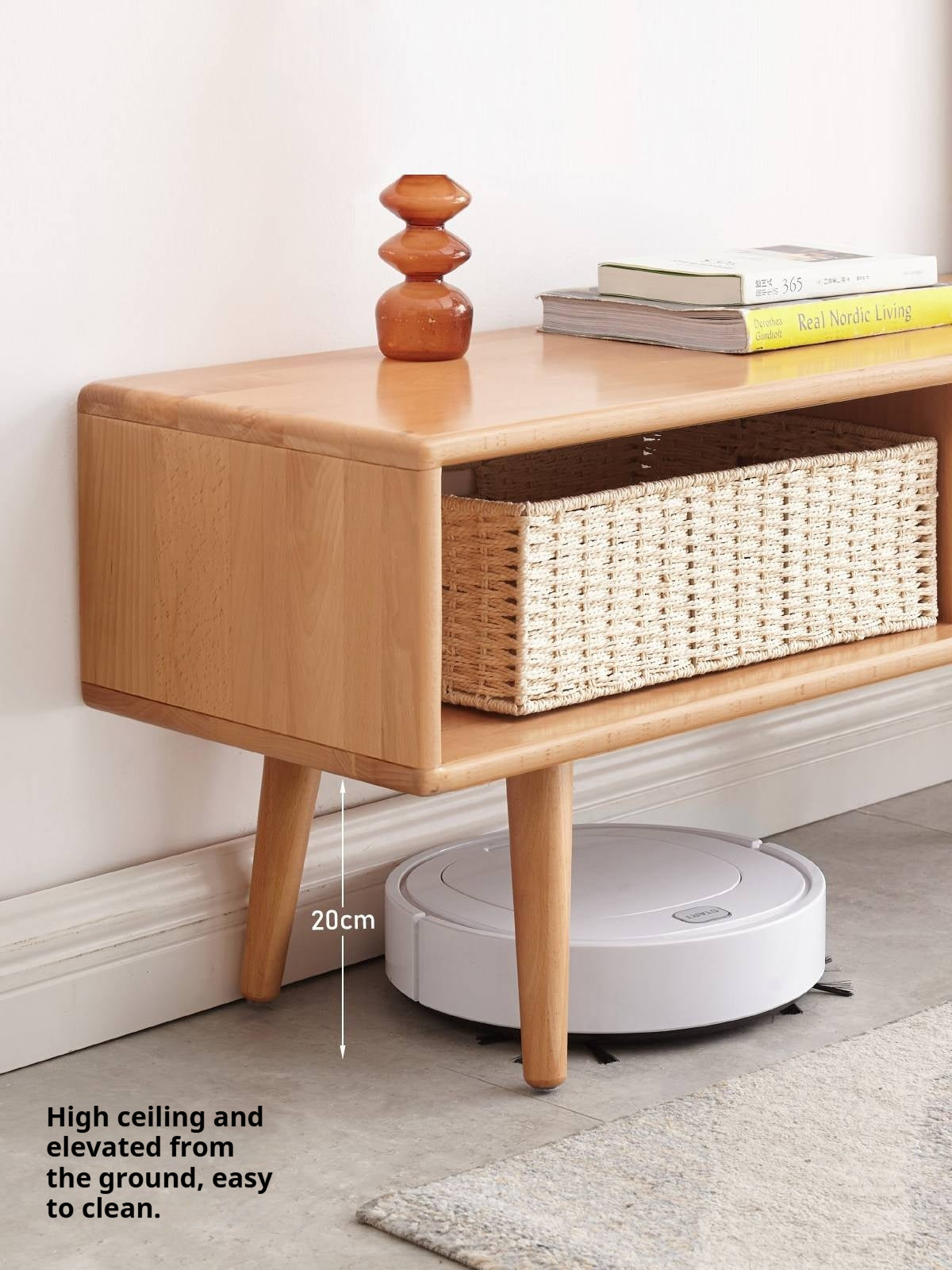 Beech Solid Wood TV Cabinet Open Storage.