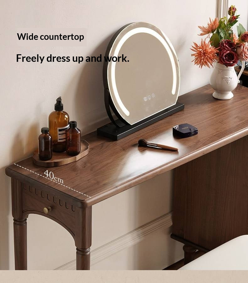 Black Walnut Solid Wood Vanity Table with Extendable Top