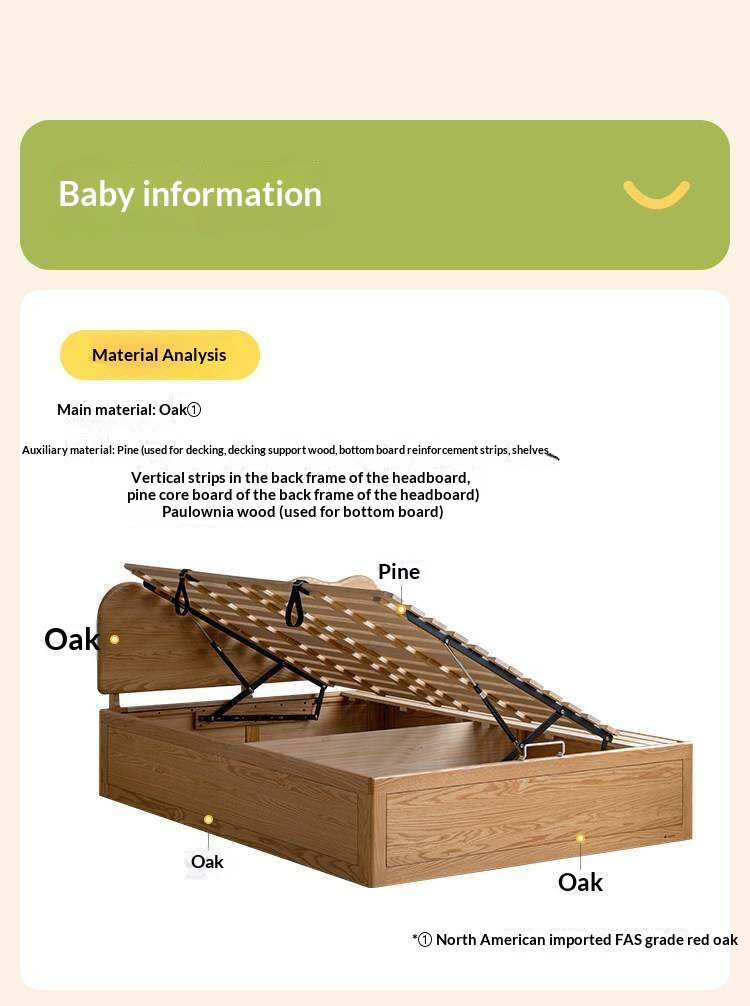 Oak Solid Wood Kids Side-Lift Storage Bed