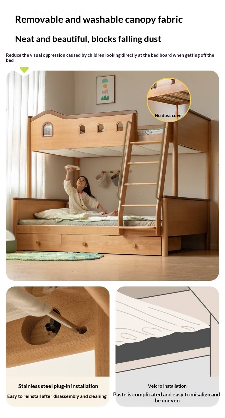 Beech Solid Wood Detachable Bunk Bed with Playful Design