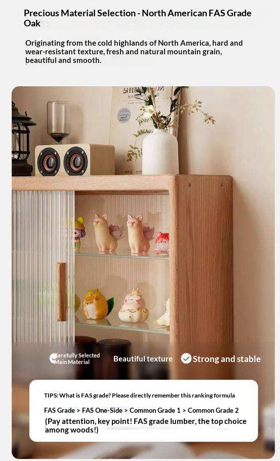 Oak, Cherry Solid Wood Desktop Locker Storage Cabinet Glass Sliding Door