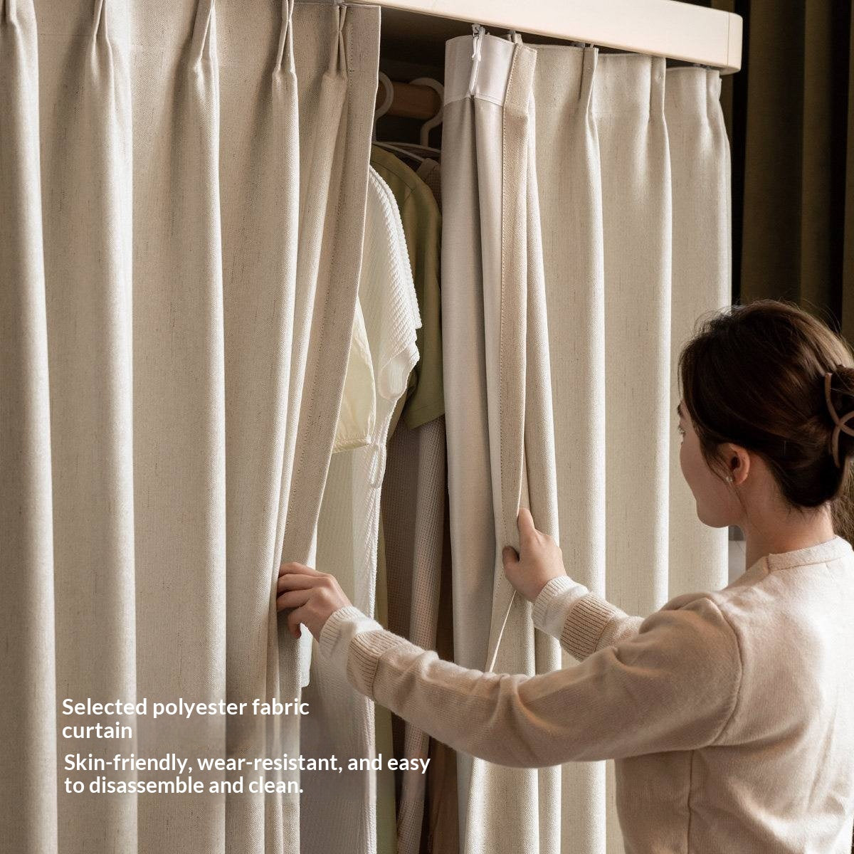 Solid RubberWood Wardrobe with curtains Design