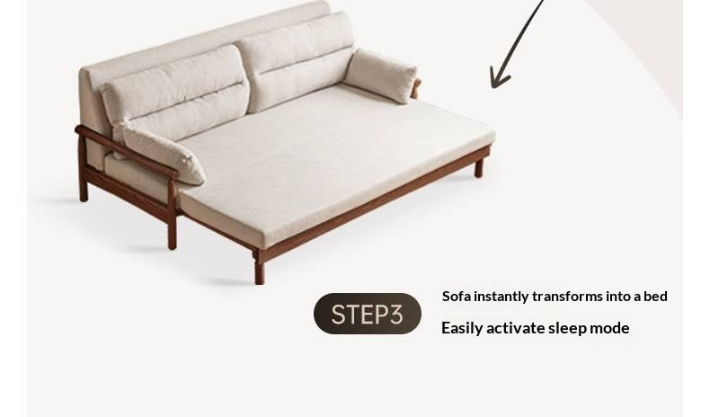 Oak Solid Wood Wood Frame Sleeper Sofa with Reclining Backrest
